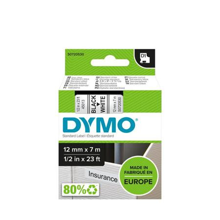 Feliratozógép szalag, 12 mm x 7 m, DYMO D1, fehér-fekete (GD45013)
