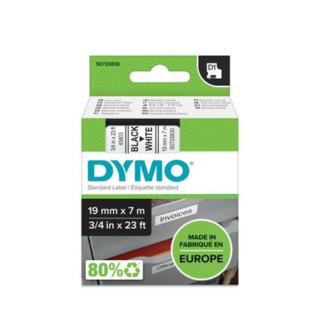 Feliratozógép szalag, 19 mm x 7 m, DYMO D1, fehér-fekete (GD45803)