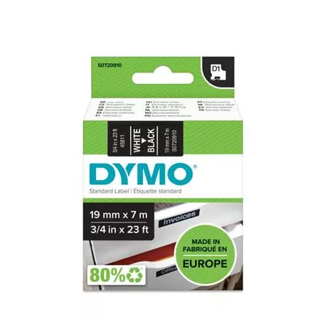 Feliratozógép szalag, 19 mm x 7m DYMO D1, fekete-fehér (GD45811)