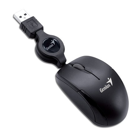 Egér, vezetékes, optikai, kisméret, USB, GENIUS Micro Traveler, fekete (GEEMTB)