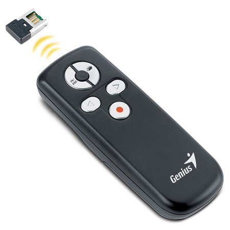 Prezentációs távirányító, lézermutatóval, vezeték nélküli, GENIUS Media Pointer 100 (GEPMP100)