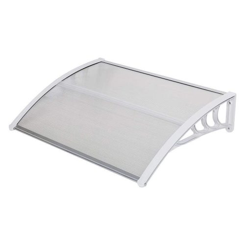 Műanyag előtető, 120 x 90 cm, transzparens, fehér színű fali tartóelemekkel