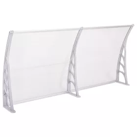   Műanyag előtető 240 x 90 cm, dupla, transzparens, fehér színű fali tartóelemekkel