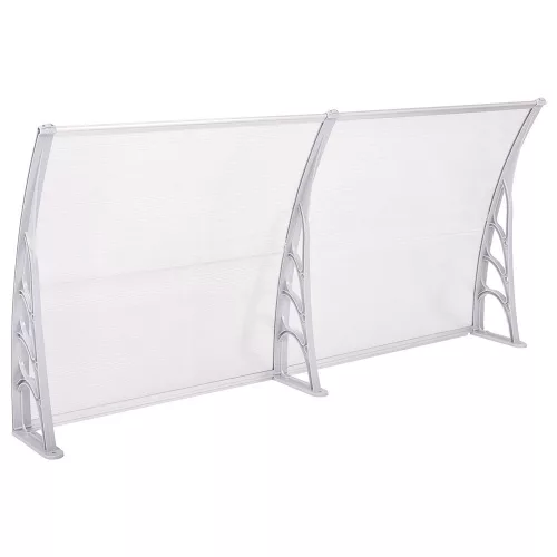 Műanyag előtető 240 x 90 cm, dupla, transzparens, fehér színű fali tartóelemekkel