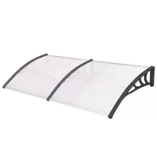 Műanyag előtető 240 x 90 cm, dupla, transzparens, fekete színű fali tartóelemekkel