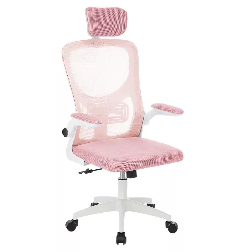 Ergonomikus irodai szék deréktámasszal, fejtámlával, rózsaszín