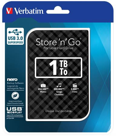 2,5 HDD (merevlemez), 1TB, USB 3.0, VERBATIM Store n Go, fekete (HV1TSGF)