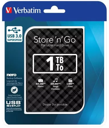 2,5 HDD (merevlemez), 1TB, USB 3.0, VERBATIM Store n Go, fekete (HV1TSGF)