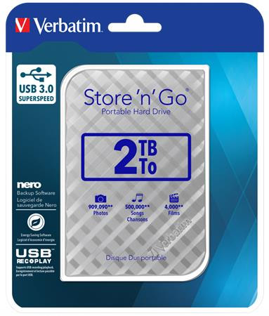2,5 HDD (merevlemez), 2TB, USB 3.0, VERBATIM Store n Go, ezüst (HV2TSGE)