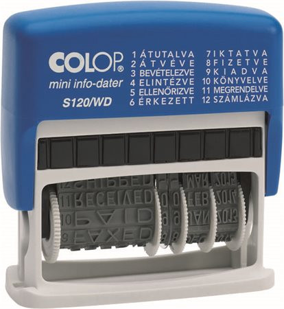 Dátum- és szövegbélyegző, 12 féle szöveggel, COLOP S120/WD (IC1051254)