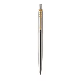   Golyóstoll, 0,7 mm, nyomógombos, arany színű klip, rozsdam. acél tolltest, PARKER Royal Jotter, kék (ICPJBPSTGT)