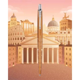   Golyóstoll, 0,7 mm, ezüst színű klip, mintás tolltest, PARKER, Royal Jotter Róma, kék (ICPJRE)