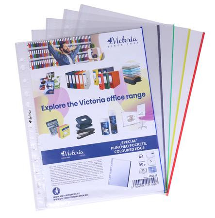 Genotherm, lefűzhető, színes szélű, A4, 50 mikron, víztiszta, VICTORIA OFFICE, vegyes színek (IDGLSZ)