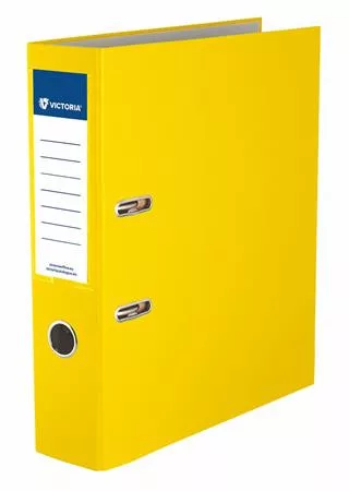 Iratrendező, 75 mm, A4, PP/karton, élvédő sínnel, VICTORIA OFFICE, Basic, sárga (IDI75S)