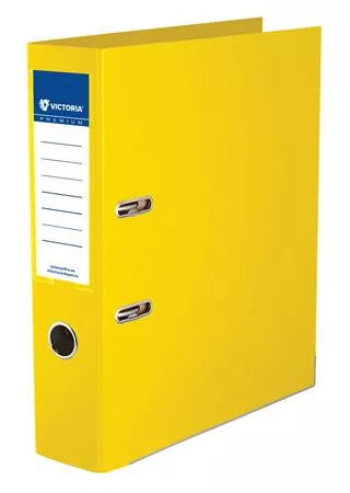 Iratrendező, 75 mm, A4, PP/PP, élvédő sínnel, VICTORIA OFFICE, Premium, sárga (IDIP75S)