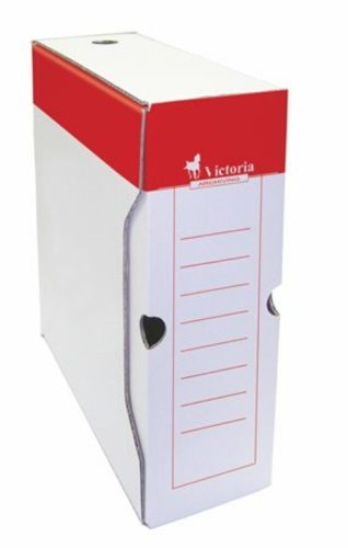 Archiválódoboz, A4, 100 mm, karton, VICTORIA OFFICE, piros-fehér (IDVAD10P)