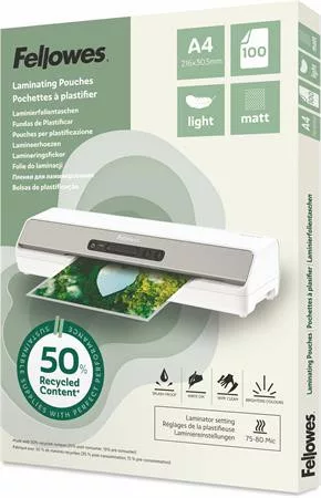 Meleglamináló fólia, 80 mikron, A4, matt, 100 db, FELLOWES Light (IFW143435)