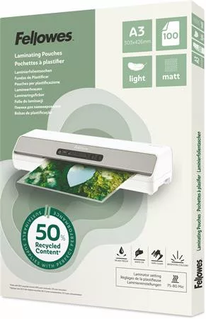 Meleglamináló fólia, 80 mikron, A3, matt, 100 db, FELLOWES Light (IFW143436)