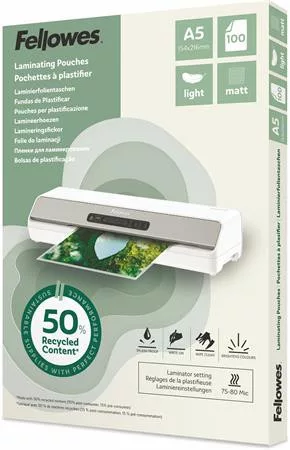 Meleglamináló fólia, 80 mikron, A5, matt, 100 db, FELLOWES Light (IFW143437)