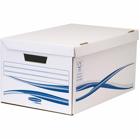 Csapófedeles archiválókonténer, karton, nagy, 6 db Archiválódobozzal, FELLOWES Bankers Box Basic, kék-fehér (IFW44605)