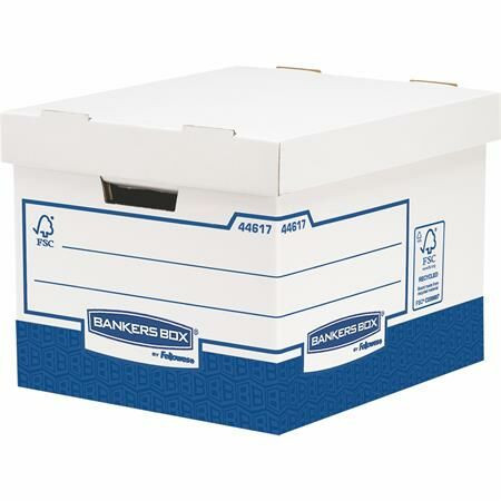 Archiválókonténer, karton, extra erős, nagy, FELLOWES Bankers Box Basic, kék-fehér (IFW44617)