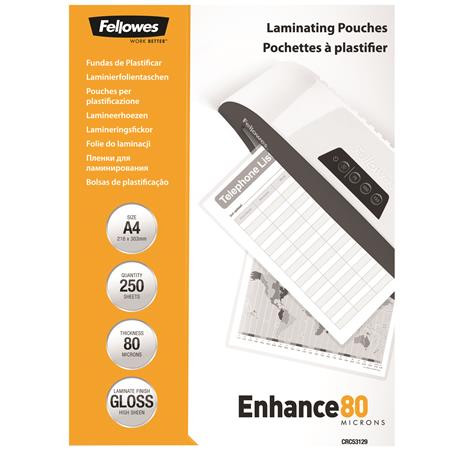 Meleglamináló fólia, 80 mikron, A4, fényes, 250 db, FELLOWES (IFW53129)