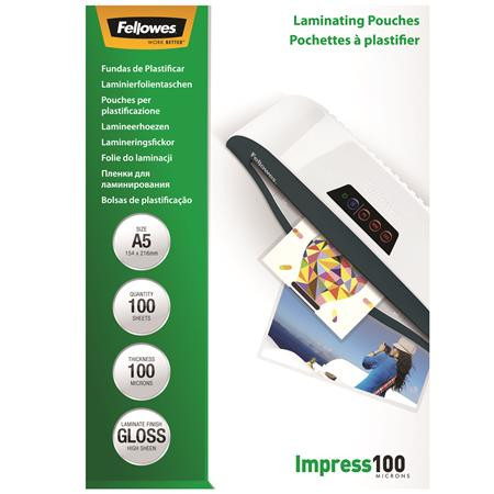 Meleglamináló fólia, 100 mikron, A5, fényes, 100 db, FELLOWES (IFW53510)