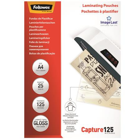 Meleglamináló fólia, 125 mikron, A4, fényes, 25 db, FELLOWES (IFW53963)