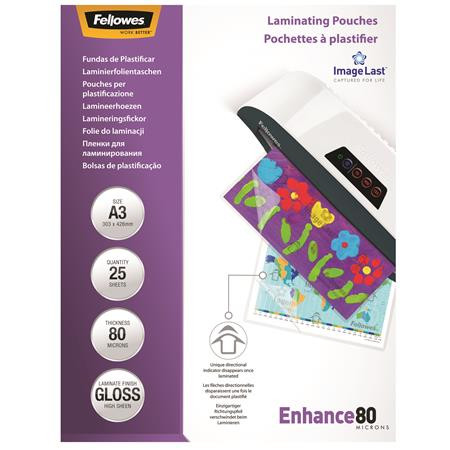 Meleglamináló fólia, 80 mikron, A3, fényes, 25 db, FELLOWES (IFW53964)