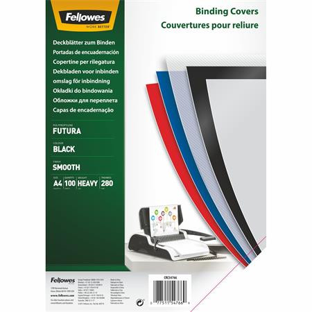 Hátlap, A4, 280 mikron, polipropilén, matt, FELLOWES Futura, fekete (IFW54766)