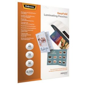   Meleglamináló fólia, 80 mikron, A3, fényes, előrehajtott, 25 db, FELLOWES Admire Easyfold (IFW56020)
