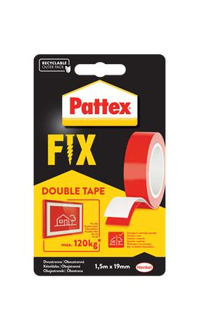 Ragasztószalag, kétoldalas, 19 mm x 1,5 m, HENKEL Pattex Fix 120 kg, piros (IH1486524)