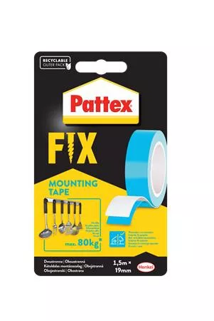 Ragasztószalag, kétoldalas, 19 mm x 1,5 m, HENKEL Pattex Fix 80 kg, kék (IH1684211)