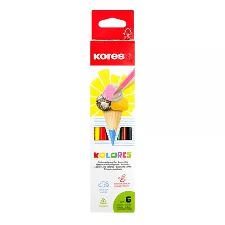 Színes ceruza készlet, háromszögletű, KORES Triangular, 6 különböző szín (IK100306)