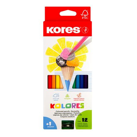 Színes ceruza készlet, háromszögletű, KORES Triangular, 12 különböző szín (IK100312)