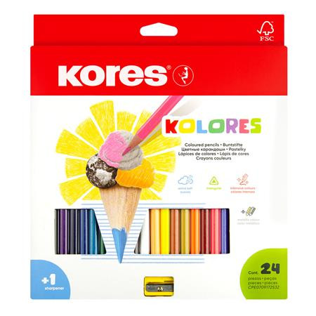 Színes ceruza készlet, háromszögletű, KORES Triangular, 24 különböző szín (IK100324)