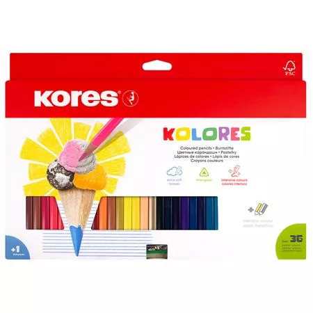 Színes ceruza készlet, háromszögletű, KORES Triangular, 36 különböző szín (IK100336)