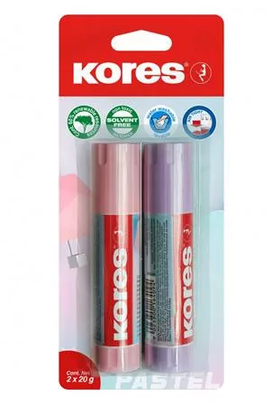 Ragasztóstift, pasztell színű tokban, 2x20 g, KORES, vegyes színek (IK12827)