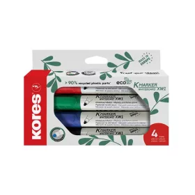   Tábla- és flipchart marker készlet, 3 mm, kúpos, KORES ECO K-Marker XW1, 4 különböző szín (IK20724)