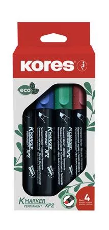Alkoholos marker készlet, 3-5 mm, vágott, KORES ECO K-Marker XP2, 4 különböző szín (IK20784)