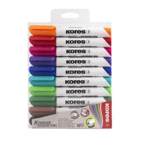   Tábla- és flipchart marker készlet, 3 mm, kúpos, KORES K-Marker XW1, 10 különböző szín (IK20800)