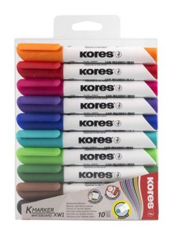 Tábla- és flipchart marker készlet, 1-3 mm, kúpos, KORES K-Marker, 10 különböző szín (IK20800)