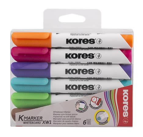 Tábla- és flipchart marker készlet, 3 mm, kúpos, KORES K-Marker XW1, 6 különböző szín (IK20802)