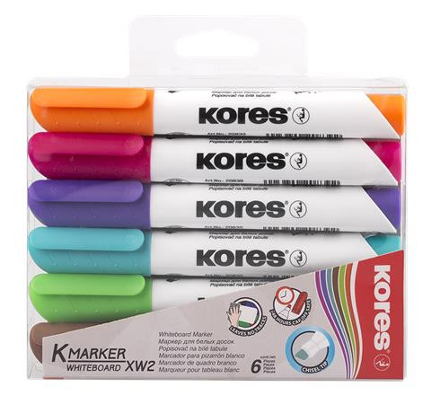 Tábla- és flipchart marker készlet, 3-5 mm, vágott, KORES K-Marker XW2, 6 különböző szín (IK20803)