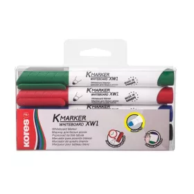   Tábla- és flipchart marker készlet, 3 mm, kúpos, KORES K-Marker XW1, 4 különböző szín (IK20843)