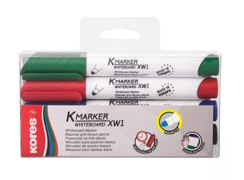 Tábla- és flipchart marker készlet, 3 mm, kúpos, KORES K-Marker XW1, 4 különböző szín (IK20843)