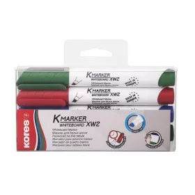   Tábla- és flipchart marker készlet, 3-5 mm, vágott, KORES K-Marker XW2, 4 különböző szín (IK20845)