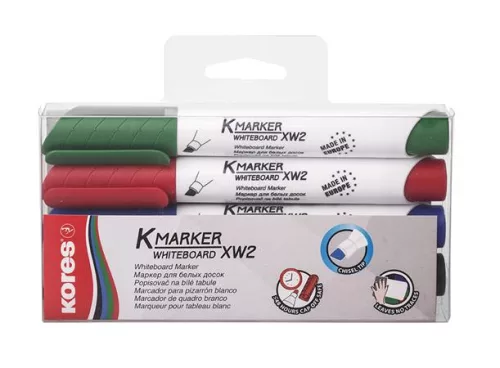 Tábla- és flipchart marker készlet, 3-5 mm, vágott, KORES K-Marker XW2, 4 különböző szín (IK20845)