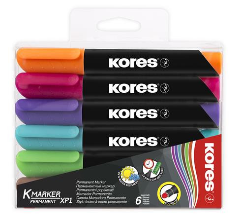 Alkoholos marker, 3 mm, kúpos, KORES K-Marker XP1, 6 különböző szín (IK20902)