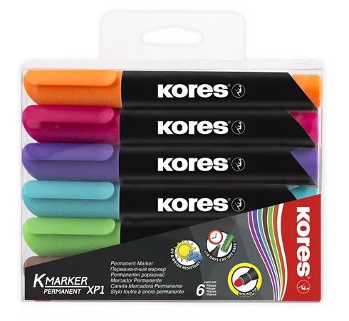 Alkoholos marker, 3 mm, kúpos, KORES K-Marker XP1, 6 különböző szín (IK20902)